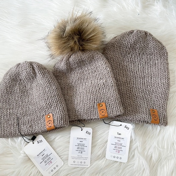 Baby Tan Brown Knitted Toque, Beanie, Pompom hat, mommy and me, baby hat, winter - Picture 1 of 6